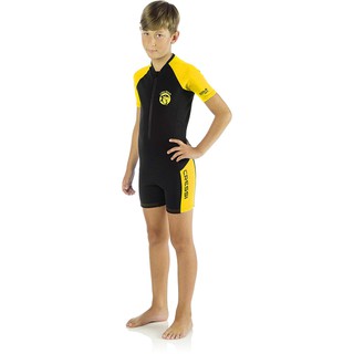 ชุดดำน้ำ เว็ทสูท กางเกงขาสั้น สำหรับเด็กโต อุปกรณ์ดำน้ำ CRESSI LITTLE SHARK SHORTY WETSUIT BLACK/YELLOW 2mm