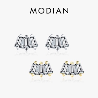 Modian ต่างหูเม็ดเดี่ยว เงินสเตอร์ลิง 925 100% ทรงเรขาคณิต ประดับคริสตัล สีทอง เครื่องประดับ สําหรับผู้หญิง