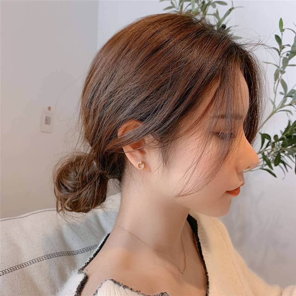 ใหม่ ต่างหูแฟชั่น รูปตัว C ขนาดเล็ก ประดับเพชร เข้ากับทุกการแต่งกาย เครื่องประดับ - รูปที่ 2