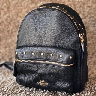 MINI CHARLIE BACKPACK WITH STUDS (COACH F45070) BLACK/IMITATION GOLD