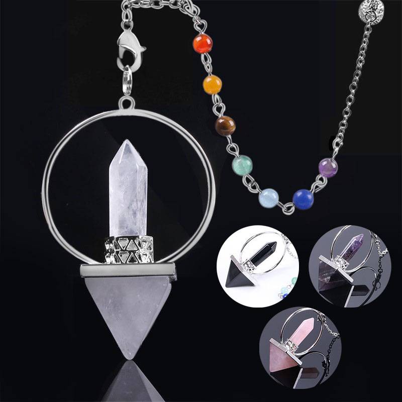 Reiki Healing 7 Chakra Natural Stone Pendulum For Dowsing Hexagonal Prism Pyramid Pink Crystal Obsid
