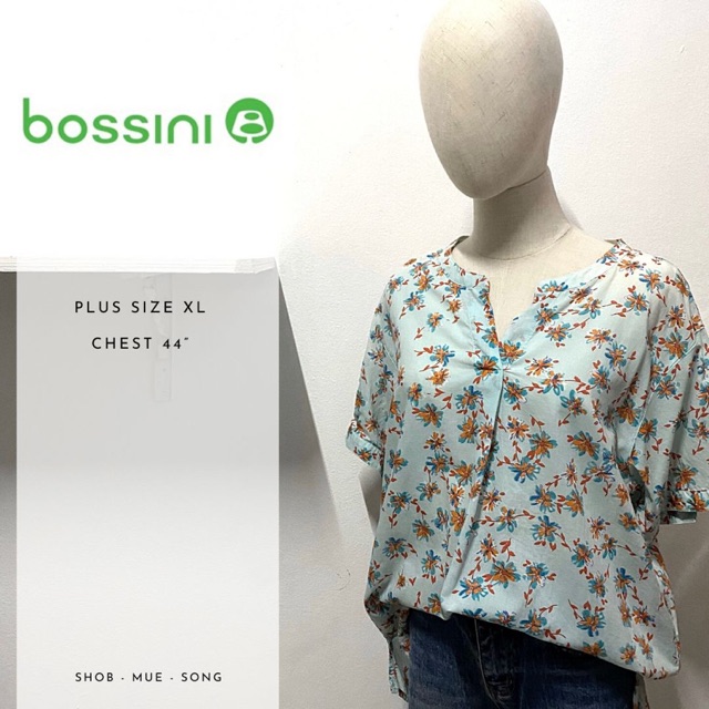 Bossini เสื้อสาวอวบ plus size ลายดอก สีฟ้า มือสอง