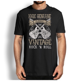 ROUNDคอลูกเรือNeckเสื้อยืด พิมพ์ลาย Rock N Roll สไตล์คลาสสิก วินเทจ ร็อค N Roll Music Guitars ของขวัญ-4XL