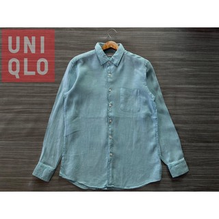 UNIQLO  ผ้าลินิน สีเขียวฟ้า