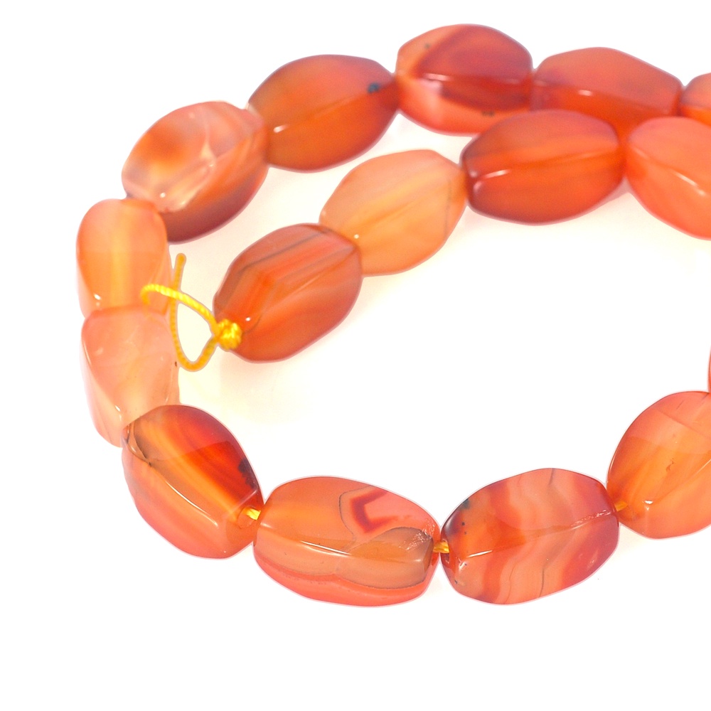 ลูกปัดหินแท้ เม็ดรูปไข่ 4 เหลี่ยม (Oval) หินคาร์เนเลี่ยน (Carnelain) 10x20 mm - (LZ-0452 สีส้ม)