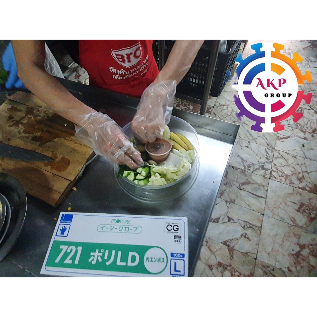 ถุงมือพลาสติกใส LDPE ความหนา 25 ไมครอน เหนียว มีปุ่มด้านใน ไม่เหนียวติดมือ ไม่รั่ว เหนียวมาก มาตรฐานญี่ปุ่น ราคาคนไทย
