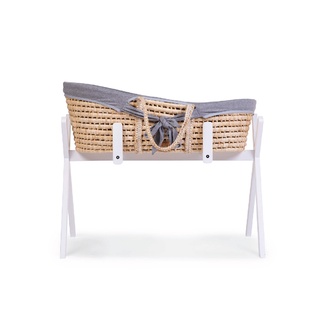 CHILDHOME ตะกร้านอนเด็กพร้อมขาตั้ง Moses Basket with White Stand - Jersey GREY