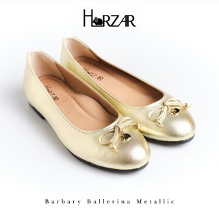 ส่งฟรี!! Horzar รองเท้าหนังแกะ ส้นแบน ทรงบัลเล่ต์ รุ่น Barbary Ballerina สี Gold