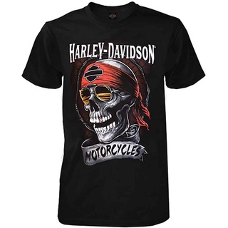 ผ้าฝ้ายคอกลมเสื้อยืดแขนสั้นลําลอง คอกลม ผ้าฝ้าย 100% พิมพ์ลายกราฟฟิค Harley Davidson Skull แฟชั่นสําหรับผู้ชายfrom S-4XL