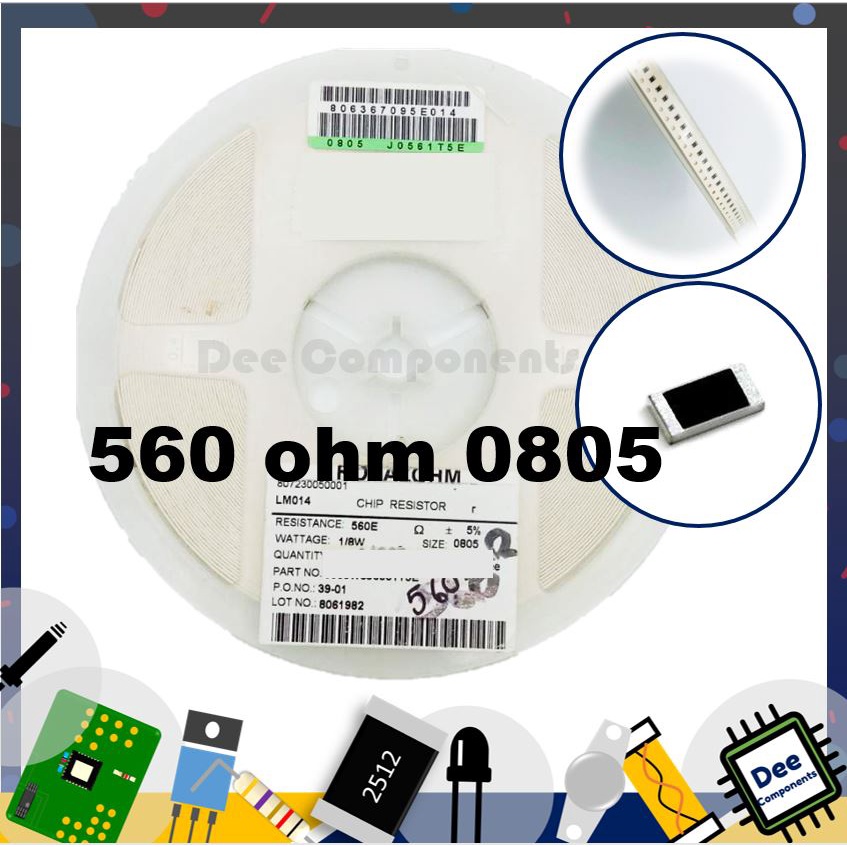 560 Ohm 0805 ±1% 125 mW ±100ppm/°C 0805W8J0561T5E ROYAL OHM  1-A1-16 (ขายยกแพ็ค 1 แพ็ค มี 100 ชิ้น)