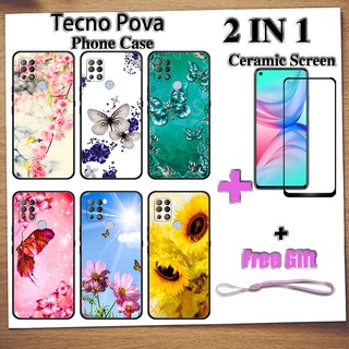 2 IN 1 Tecno Pova เคสโทรศัพท์ พร้อมกระจกนิรภัย เซรามิค ป้องกันหน้าจอ โค้ง ฟิล์มนิรภัย ผีเสื้อ