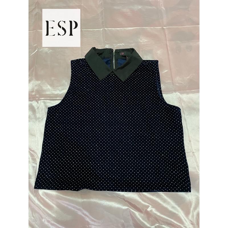 ESP เสื้อครอปปักเพชร สีกรม ไซต์ S