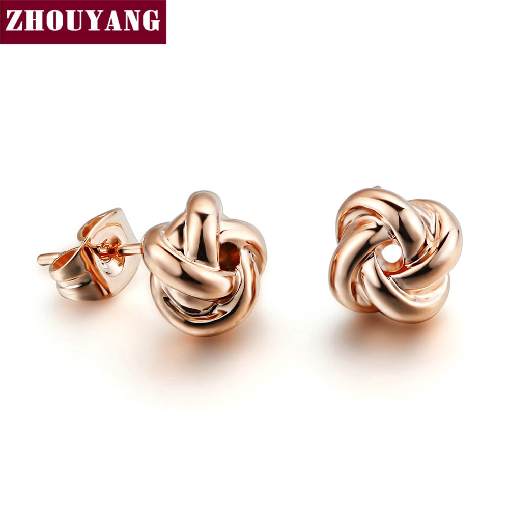 Zhouyang(โจวหยาง) ด้านคุณภาพผู้หญิงคลาสสิกสี กุหลาบสีทอง เครื่องประดับแฟชั่นเรขาคณิตรูปร่าง ต่างหู ZYE103 ZYE104