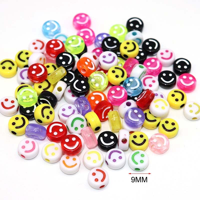 ลูกปัดอะคริลิครูปใบหน้ายิ้มสําหรับทําเครื่องประดับ DIY 10 มม. 50 ชิ้น