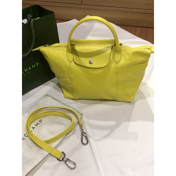 กระเป๋าหนังแท้ Longchamp LE PLIAGE CUIR HANDBAG Green Size S (Made in France)