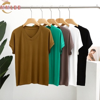 พร้อมส่ง เสื้อยืดลําลอง ผ้าฝ้าย คอวี แขนทรงค้างคาว แบบบาง ทรงหลวม แฟชั่นฤดูร้อน สําหรับสตรี