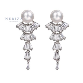 Neriza Jewelry/ ต่างหูระย้าเพชรสังเคราะห์ เกรดพรีเมี่ยม ประกายเทียบเท่าเพชแท้ จัดส่งฟรี NE135