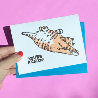 การ์ดอวยพร น่ารัก พร้อมซอง การ์ดบอกรัก วันครบรอบ แต่งงาน ลายแมว Youre a catch Chonky Goods cat love anniversary card