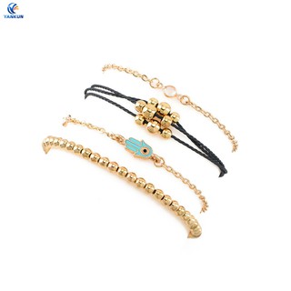 สร้อยข้อมือกำไลข้อมือ Gold Crystal Evil Eye ปรับได้ 4 ชิ้น / ชุด