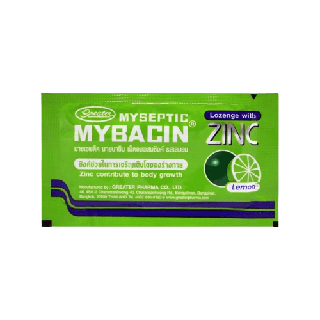 Greater Myseptic Mybacin Zinc Lemon 10 Tabs เกร๊ทเตอร์ มายติค มายบาซิน ซิงค์ รสมะนาว 10 เม็ด 1 แผง