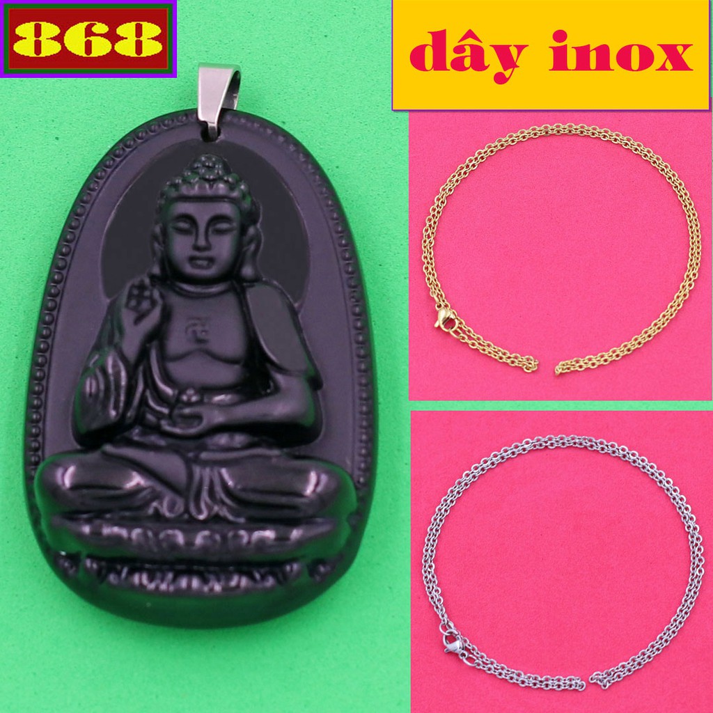 สร้อยคอสแตนเลส 2 สาย + จี้ Amitabha สีดํา - Guardian of the year of the Dog and Pig