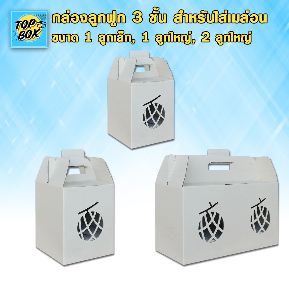 กล่องลูกฟูก 3 ชั้น 16.80x16.80x21.00cm (กล่องเมล่อน+แผ่นรอง 1 ลูกเล็ก) (แพ็ค 10)