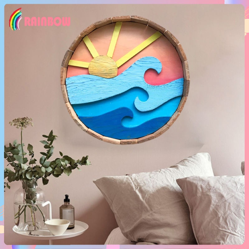 [RAINBOW] Sun Wave Wall Hanging Round Reclaimed Wood Panel Dining Room ...