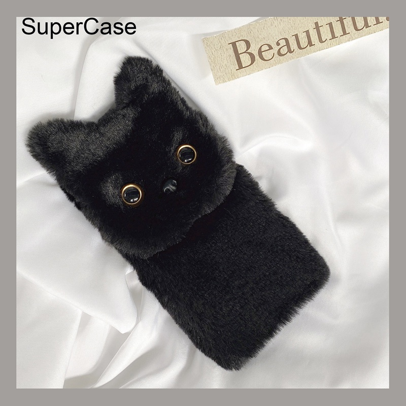 Plush Cat Stand Case For Samsung Galaxy S21 S20 S10 S9 S8 Plus Ultra Lite FE S10E S21+ S20+ S10+ S9+ S8+ Cover Cute Cartoon Holder Warm Fluff Soft Phone Case ราคา ถูกที่สุด ดีลบีเคเค แกลเลอรีภาพที่ 6