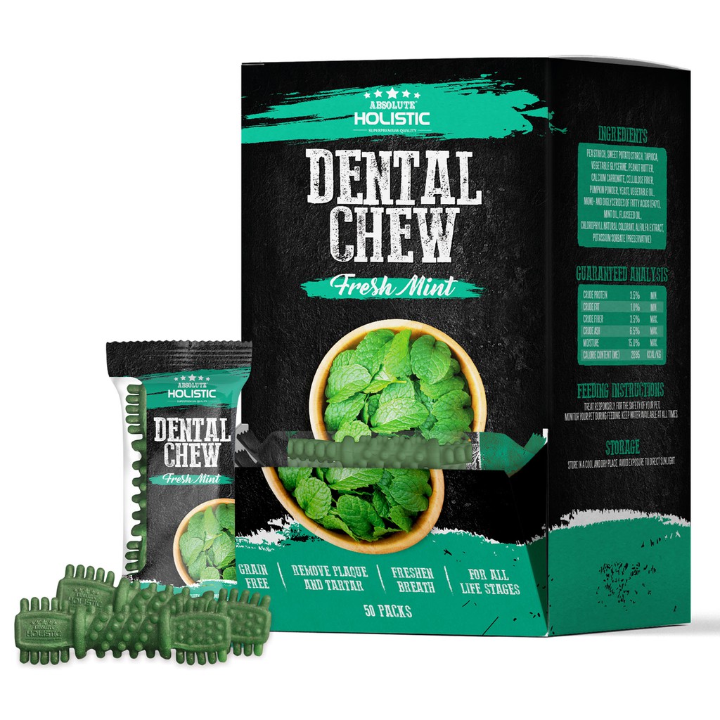 Absolute Holistic Fresh Mint Dental Dog Chew 4 นิ้ว (25g) - 50 ชิ้น