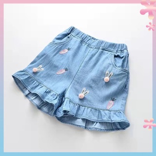 Girls summer shorts 2022 new denim shorts childrens summer stretch pants childrens medium and large childrens thin loose