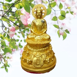 พระพุทธรูปปางสมาธิ ทำมาจากเนื้อเรซิน หน้าตัก 5 นิ้วสูง 12 นิ้วลงสีทองล้วน