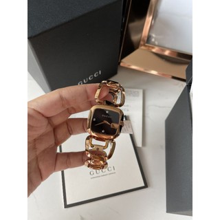 (สด-ผ่อน)🎗แท้100% GUCCI G-Series Medium Black Diamond Dial Rose Gold-Tone Ladies Watc⌚