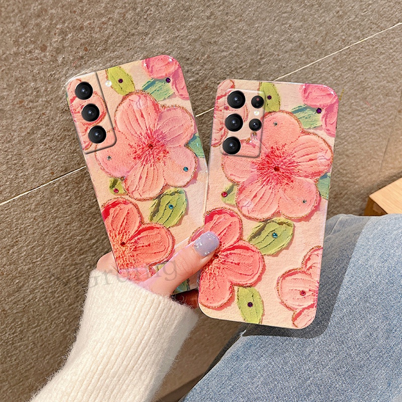 Phone Case for Samsung Galaxy S23 S23+ S22 Ultra S22+ S21 FE 5G INS Oil Painting Flowers Silicone Protective Soft Cover casing