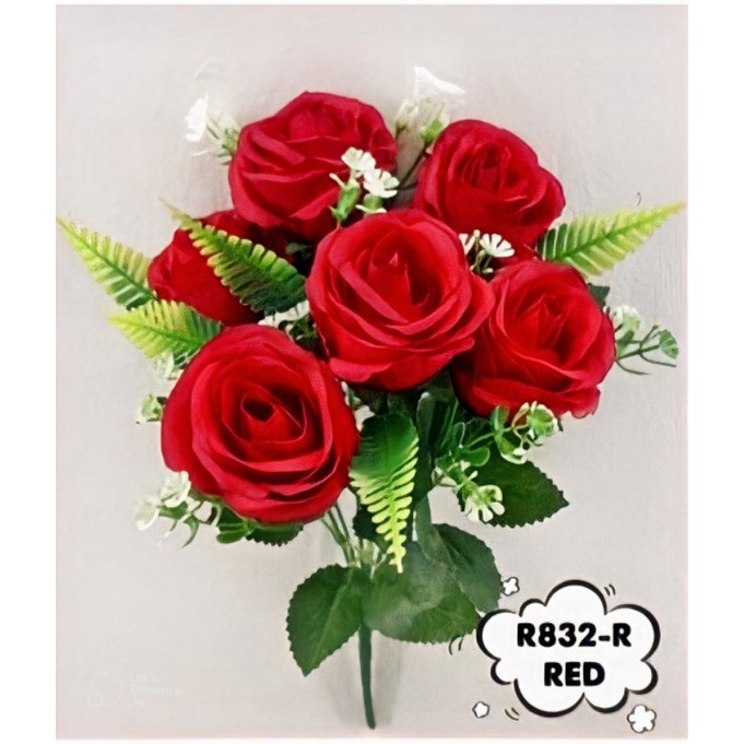 ✅(ถูกที่สุด พร้อมส่ง) ดอกกุหลาบปลอม 6 ดอก ดอกมาเรียจูเนียร์บูช  ขนาดดอก 6.5*4.5เซนติเมตร สูง 30 เซนติเมตร - รูปที่ 3