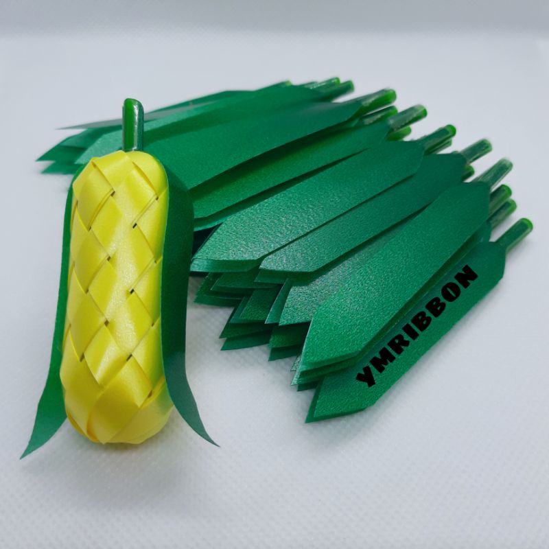 🌽ใบข้าวโพดริบบิ้นtw17z🌽ใบข้าวโพดเหรียญโปรยทาน ใบไม้ริบบิ้นเขียวเข้มtw17z