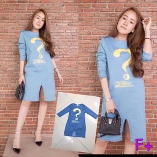 เดรส ยีนส์เทียม แขนยาว สกรีน??? ผ่าหน้า ทรงสวยน่ารัก งานสวยมากๆๆค่าาา  ขนาด &gt;&gt; รอบอก32-34" รอบเอว24-