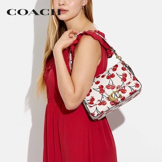 (ผ่อน0%) กระเป๋าสะพายข้าง Coach Soft Tabby Cherry Print White Leather Shoulder Bag Leather Style CA110 งานshop ลายเชอรี่