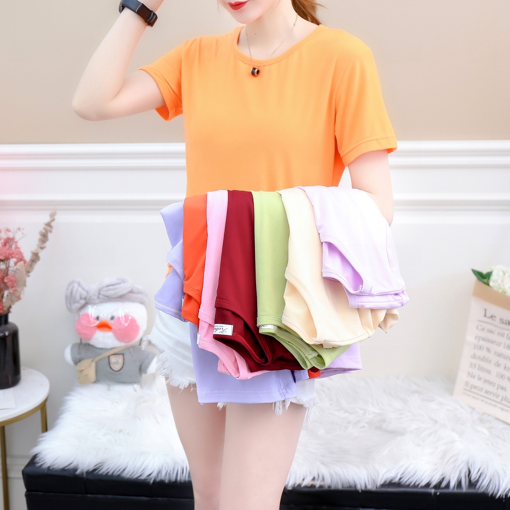 Random Color READY STOCK Women T shirt Short sleeved Crew neck Solid color T-shirt