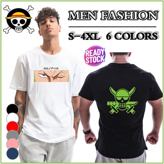 【คลังสินค้าพร้อม】เสื้อเชิ้ตผู้ชายญี่ปุ่น Anime One Piece Roronoa Zoro เสื้อยืดแฟชั่น บุรุษและสตรี สตรีทแวร์ Tops