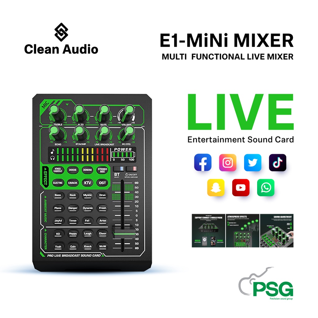 CLEAN AUDIO E1-MiNi MIXER MULTI FUNCTIONAL LIVE MIXER Entertainment Sound Card