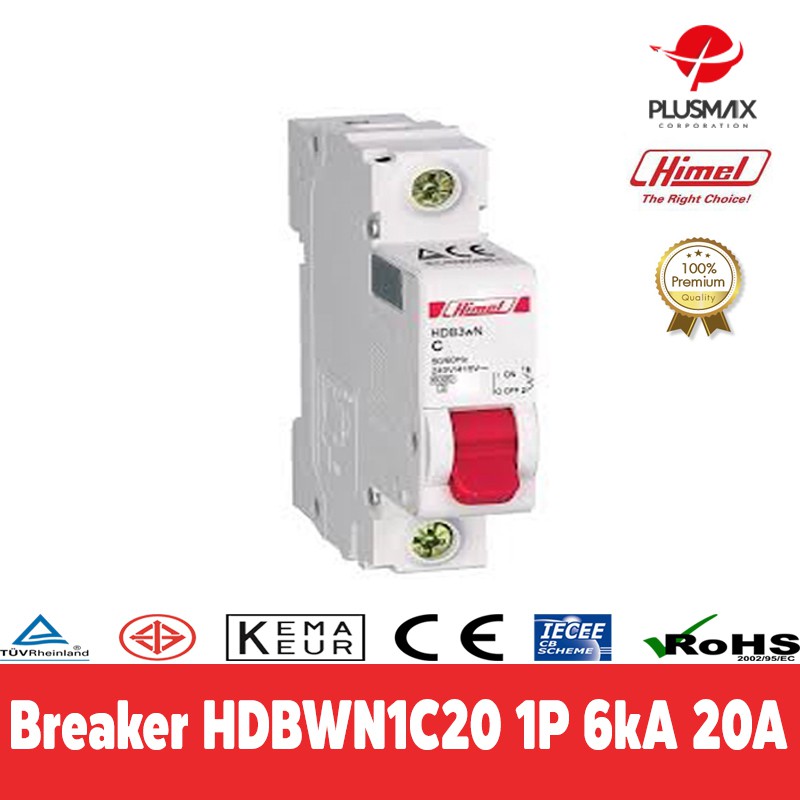 Plusmaxcorp Himel Miniature Circuit Breaker(MCB) เบรกเกอร์ HDB3WN1C20 1P 6kA 20A