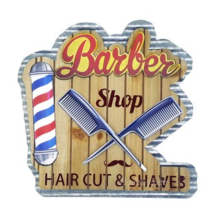 ป้ายสังกะสีวินเทจ Barber Shop Hair Cut &amp; Shaves