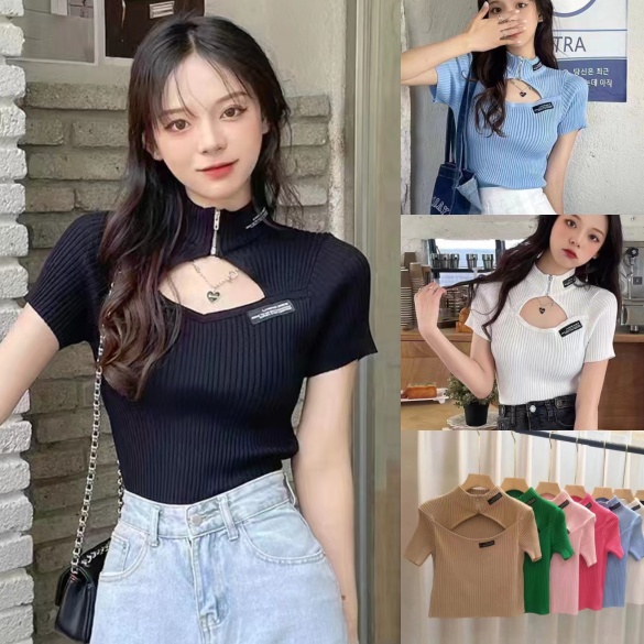 (CF0540) เสื้อไหมพรมแขนสั้น เสื้อแขนสั้น #3555
