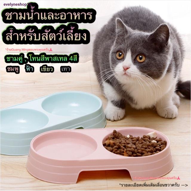 จัดส่งทันทีชามอาหารและน้ำสัตว์เลี้ยง ชามแมว2หลุม ชามสุนัข2หลุม(🇹🇭พร้อมส่ง📦)