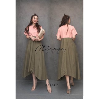 2Tone 2Part Maxidress สีชมพูตัดเขียวขี้ม้า