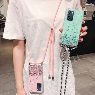 เคสโทรศัพท์ OPPO Reno6 Z 5G Reno 6 Pro A95 4G A16 Reno5 Reno 5 4 Pro 5G 2021 Reno4 4G Casing Softcase New Style Lanyard Bling Glitter Sequins Transparent Back Cover With Shoulder Strap Case OPPO Reno 6Z OPPOA16 OPPOA95