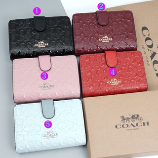 Outlet ของแท้ 🎀 Coach 25937 กระเป๋าสตางค์ใบสั้นผู้หญิงหนังมันเงาแบบพับได้