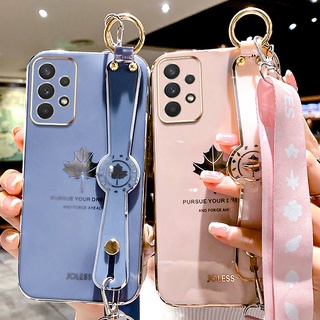 เคสโทรศัพท์มือถือ TPU แบบนิ่ม ลายใบเมเปิ้ล มีสายรัดมือ สําหรับ Samsung Galaxy A13 A12 A11 4G 5G M12 M11