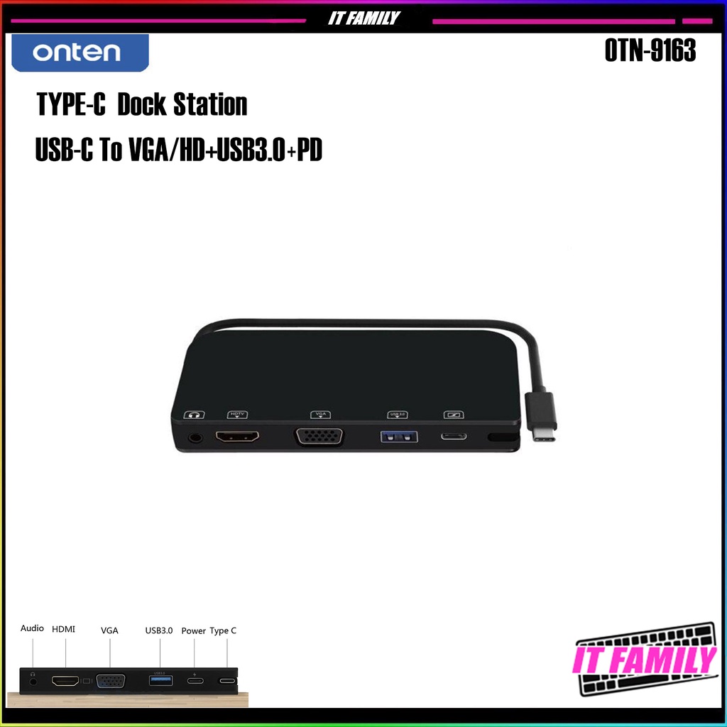 ONTEN TYPE-C TO VGA/HD+USB3.0+PD OTN-9163
