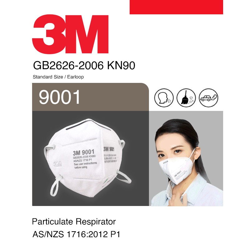 3M หน้ากากอนามัย รุ่น 9001 KN90 เทคโนโลยีใหม่ ครอบหู ครอบหัว ป้องกันไวรัส ฝุ่น 2.5